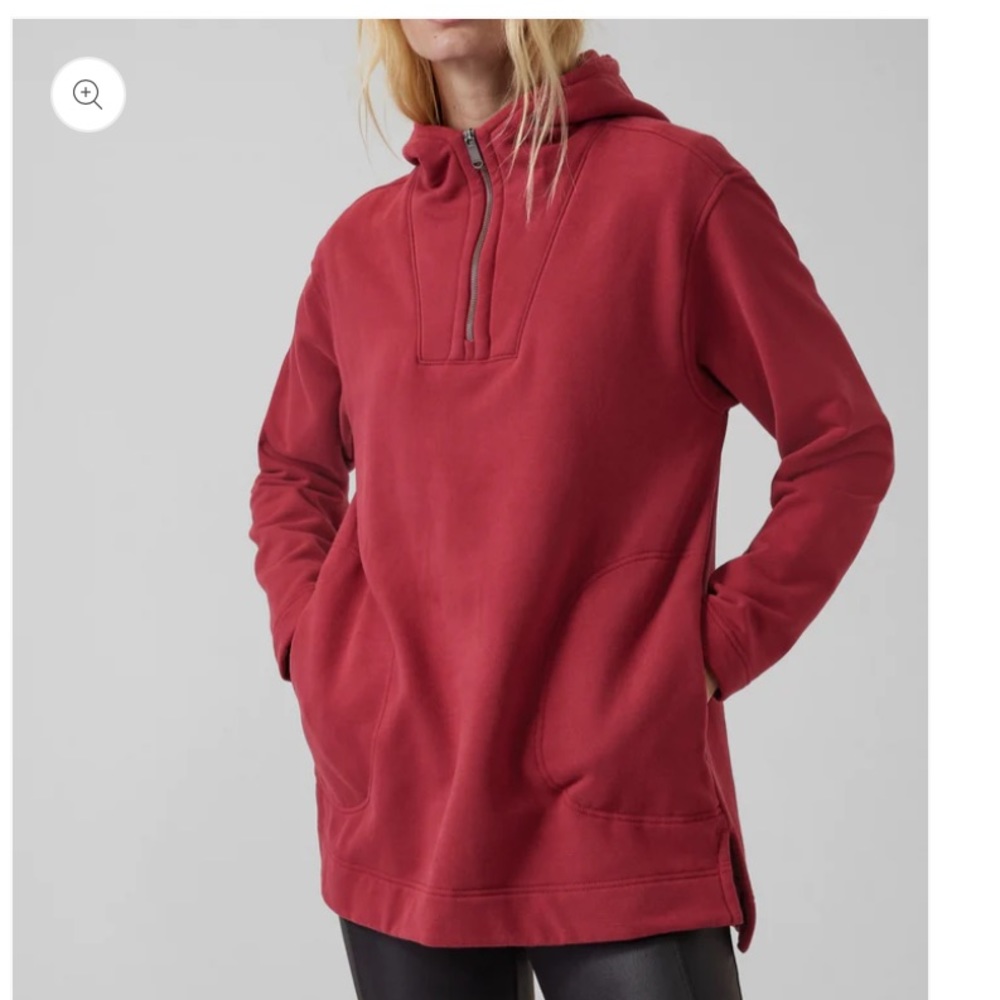 Women’s Red Half-Zip Hooded Pullover Top